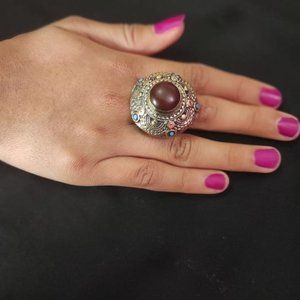 Massive Kuchi Ring: Afghan Tribal Ring with Maroon Stone